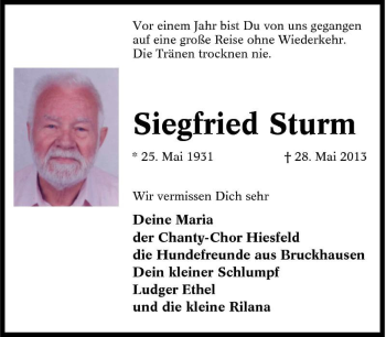 Traueranzeige von Siegfried Sturm von Tageszeitung