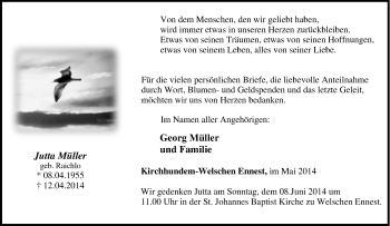 Traueranzeige von Jutta Müller von Tageszeitung