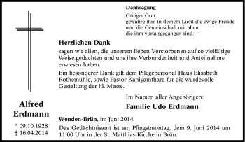 Traueranzeige von Alfred Erdmann von Tageszeitung