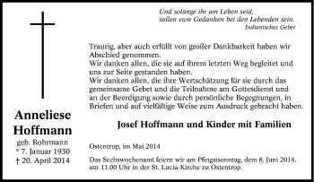 Traueranzeige von Anneliese Hoffmann von Tageszeitung