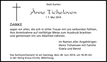 Traueranzeige von Änne Ticheloven von Tageszeitung