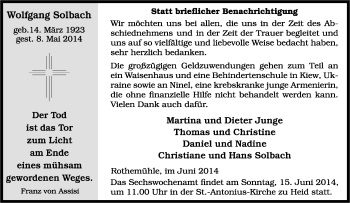 Traueranzeige von Wolfgang Solbach von Tageszeitung