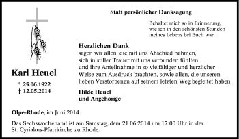 Traueranzeige von Karl Heuel von Tageszeitung