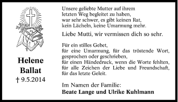 Traueranzeige von Helene Ballat von Tageszeitung