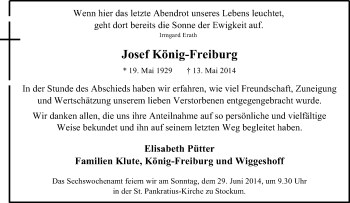 Traueranzeige von Josef König-Freiburg von Tageszeitung