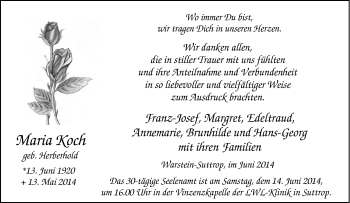 Traueranzeige von Maria Koch von Tageszeitung