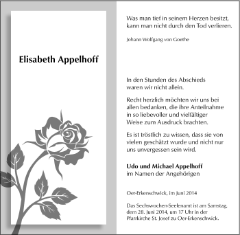 Traueranzeige von Elisabeth Appelhoff von Tageszeitung