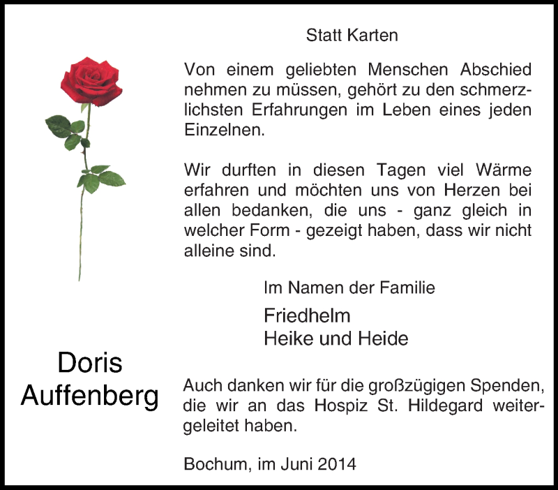 Traueranzeigen von doris auffenberg trauer in nrw de
