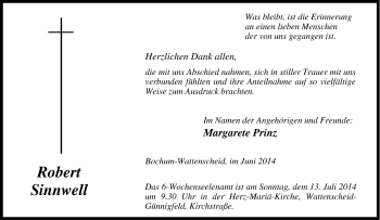 Traueranzeige von Robert Sinnwell von Tageszeitung