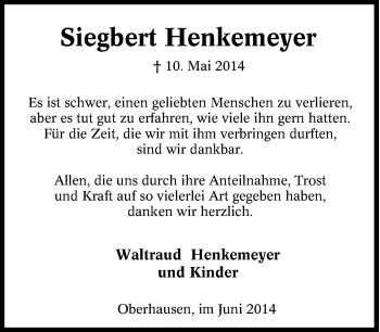 Traueranzeige von Siegbert Henkemeyer von Tageszeitung