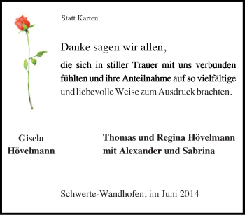 Traueranzeige von Gisela Hövelmann von Tageszeitung