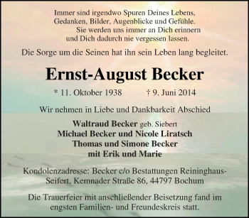 Traueranzeige von Ernst-August  Becker von Tageszeitung