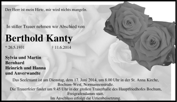 Traueranzeige von Berthold Kanty von Tageszeitung