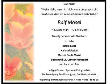 Traueranzeige von Ralf Mosel von Tageszeitung