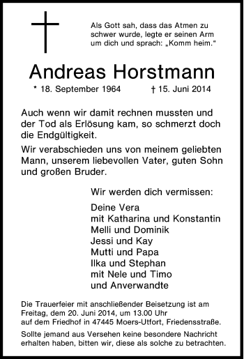 Traueranzeige von Andreas Horstmann von Tageszeitung