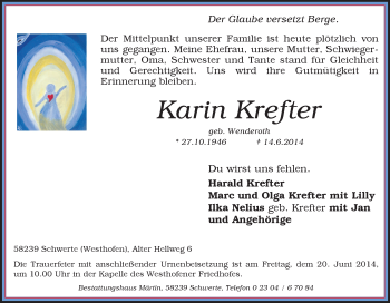 Traueranzeige von Karin Krefter von Tageszeitung
