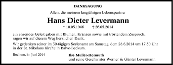 Traueranzeige von Hans Dieter Levermann von Tageszeitung