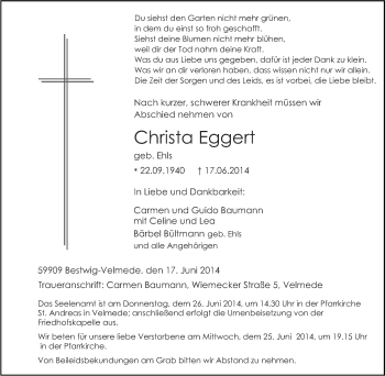 Traueranzeige von Christa Eggert von Tageszeitung