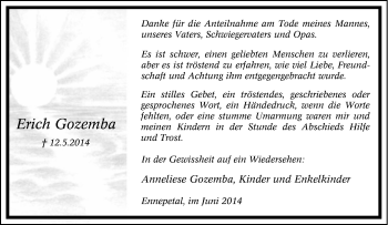 Traueranzeige von Erich Gozemba von Tageszeitung