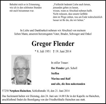 Traueranzeige von Gregor Flender von Tageszeitung