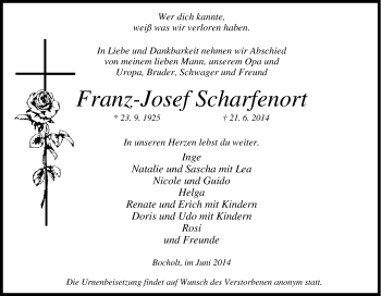 Traueranzeige von Franz-Josef Scharfenort von Tageszeitung