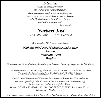 Traueranzeige von Norbert Jost von Tageszeitung