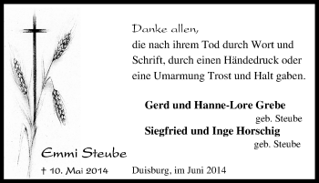 Traueranzeige von Emmi Steube von Tageszeitung