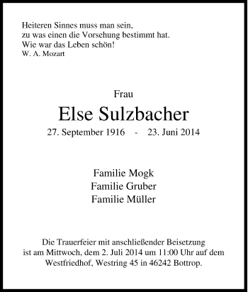 Traueranzeige von Else Sulzbacher von Tageszeitung