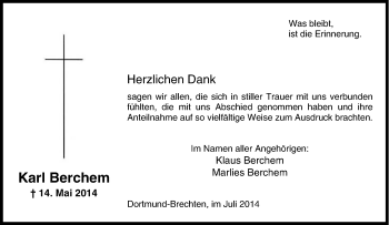 Traueranzeige von Karl Berchem von Tageszeitung