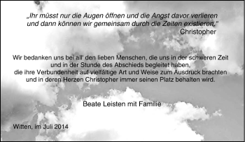 Traueranzeige von Christopher  von Tageszeitung