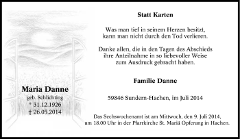 Traueranzeige von Maria Danne von Tageszeitung