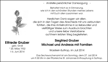 Traueranzeige von Elfriede Gruber von Tageszeitung