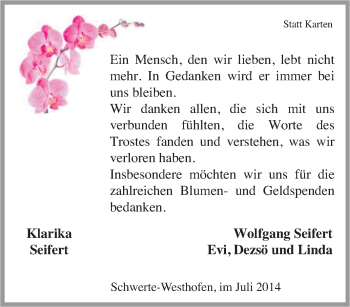 Traueranzeige von Klarika Seifert von Tageszeitung