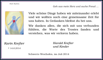 Traueranzeige von Karin Krefter von Tageszeitung