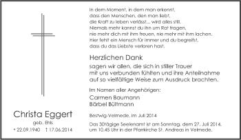 Traueranzeige von Christa Eggert von Tageszeitung