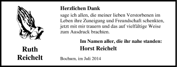 Traueranzeige von Ruth Reichelt von Tageszeitung