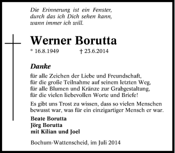 Traueranzeige von Werner Borutta von Tageszeitung