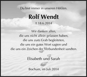 Traueranzeige von Rolf Wendt von Tageszeitung