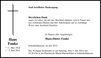 Traueranzeige von Hans-Dieter Funke von Tageszeitung