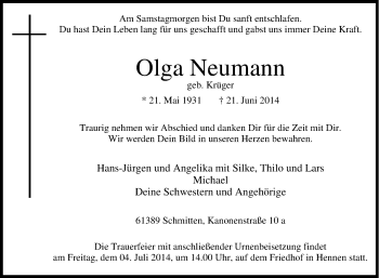 Traueranzeige von Olga Neumann von Tageszeitung