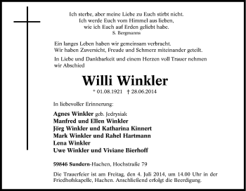 Traueranzeige von Willi Winkler von Tageszeitung