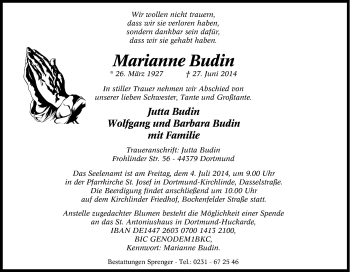 Traueranzeige von Marianne Budin von Tageszeitung