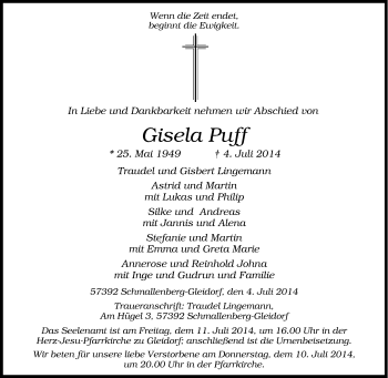 Traueranzeige von Gisela Puff von Tageszeitung