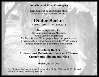 Traueranzeige von Dieter Becker von Tageszeitung