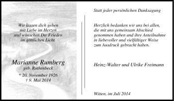 Traueranzeige von Marianne Rumberg von Tageszeitung