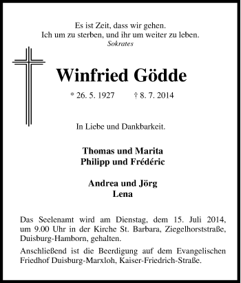 Traueranzeige von Winfried Gödde von Tageszeitung