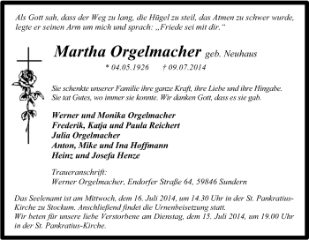 Traueranzeige von Martha Orgelmacher von Tageszeitung