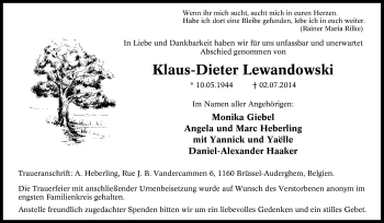 Traueranzeige von Klaus-Dieter Lewandowski von Tageszeitung