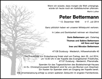 Traueranzeige von Peter Bettermann von Tageszeitung