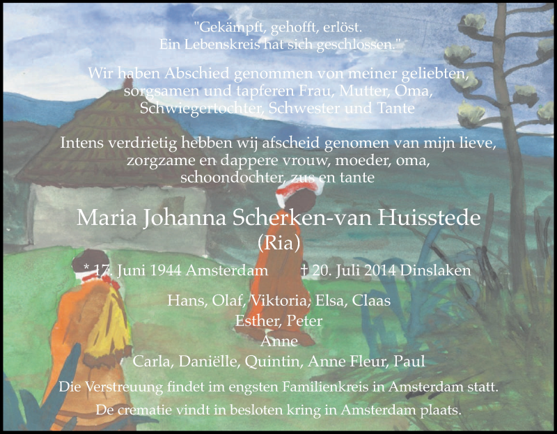  Traueranzeige für Maria Johanna Scherken-van Huisstede vom 23.07.2014 aus Tageszeitung